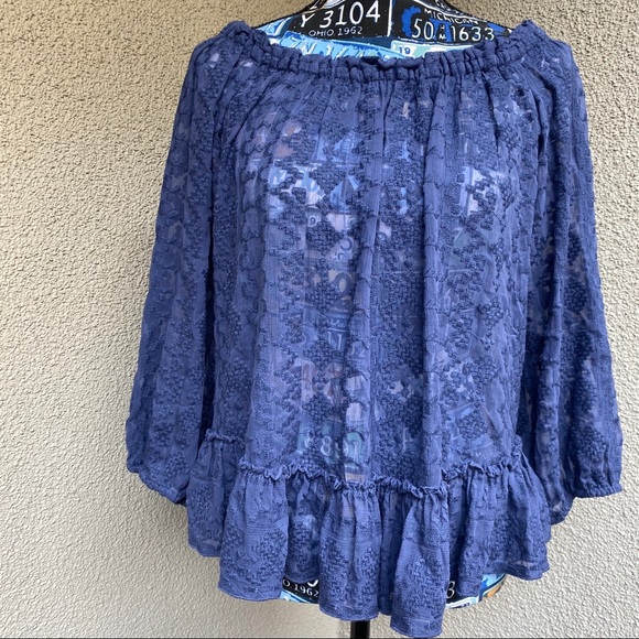 Rebecca Taylor Embroidery Chiffon Off Shoulder Top - Picture 2 of 8